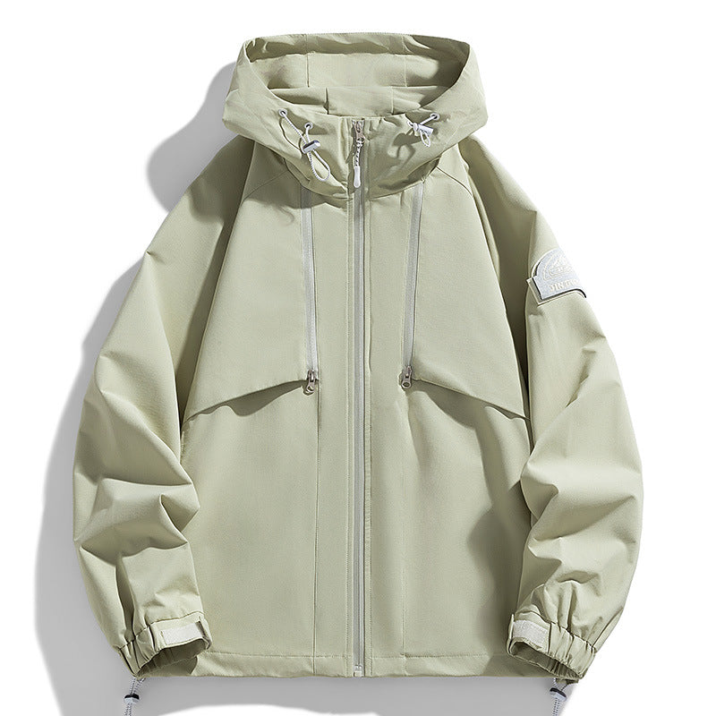 Unisex Leichte zweifarbige Wind- und Regenjacke mit Kapuze, Kordelzug und Reißverschlusstaschen Chichicherry