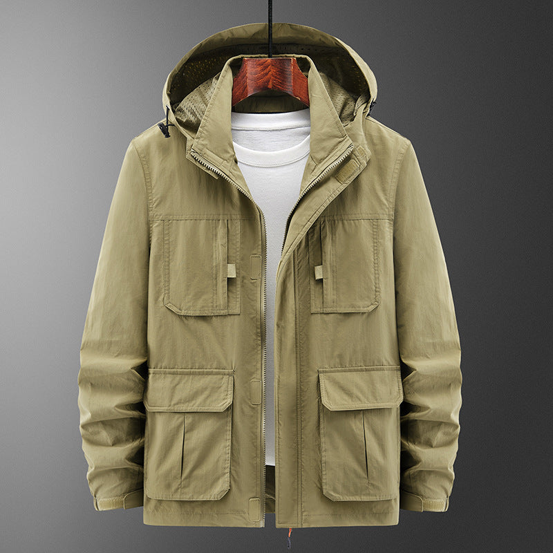 Men's Lightweight Outdoor Field Jacket with Hood, four patch pockets and concealed zipper Chichicherry