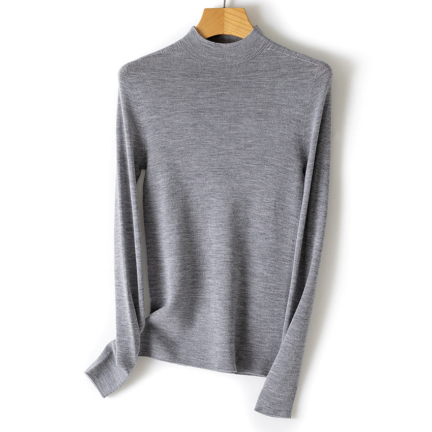 Women Fine Fine Knit Long Sleeve Sweater with Short Stand-Up Collar and Slim-Fit Chichicherry