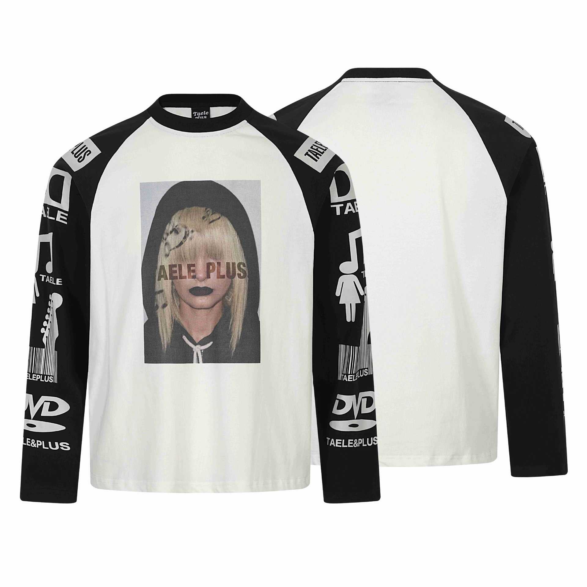 Unisex Long Sleeve Raglan Shirt with Large Graphic Print and Logo Sleeves Chichicherry