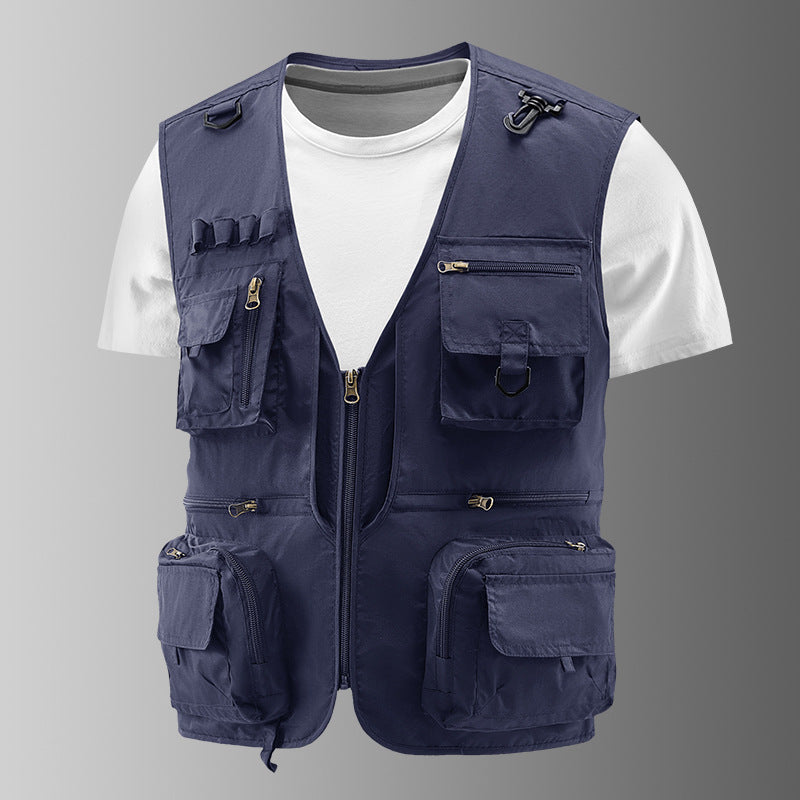 Men's Multifunctional Cargo Utility Vest with numerous zippered pockets and D-rings Chichicherry