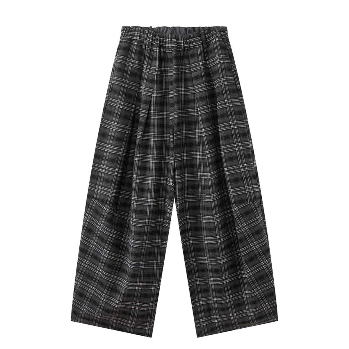 Women's wide checkered palazzo pants with pleats and elastic waistband Chichicherry