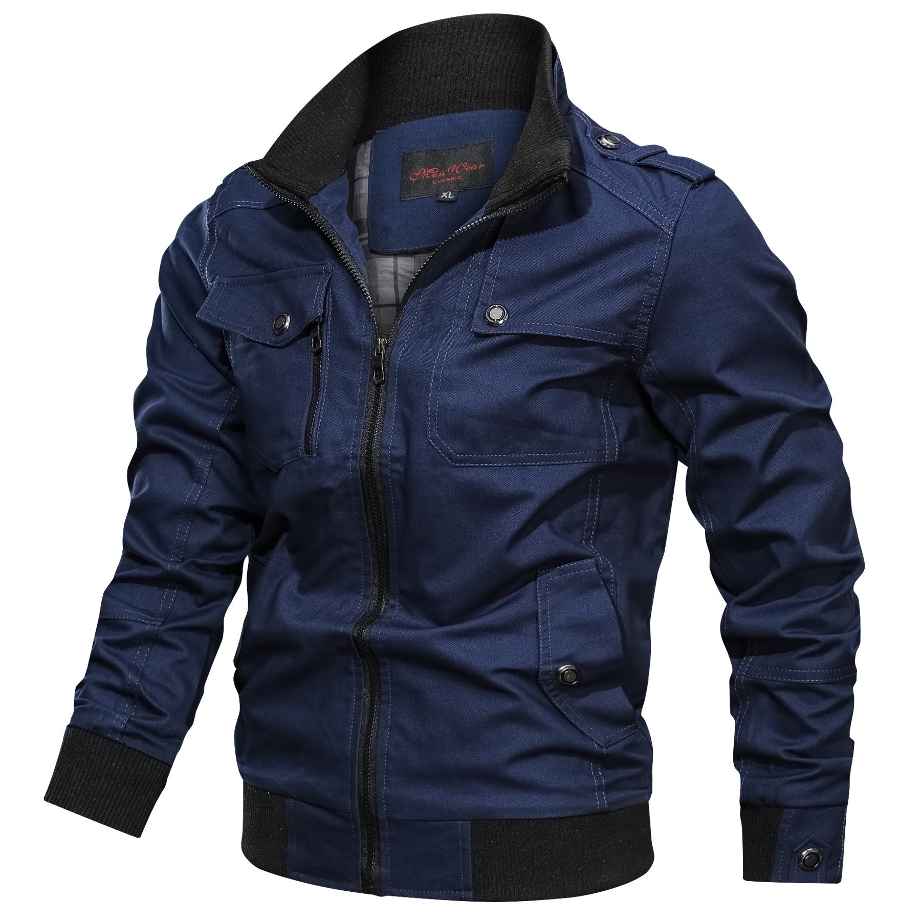 Men's canvas field jacket in bomber style with ribbed hem, stand-up collar and utility pockets Chichicherry