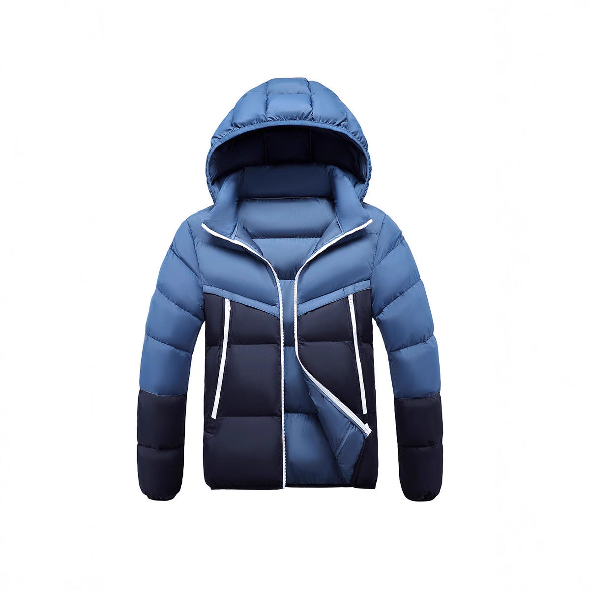 Men's Lightweight Padded Jacket with Hood and Two-Tone Block Design Chichicherry