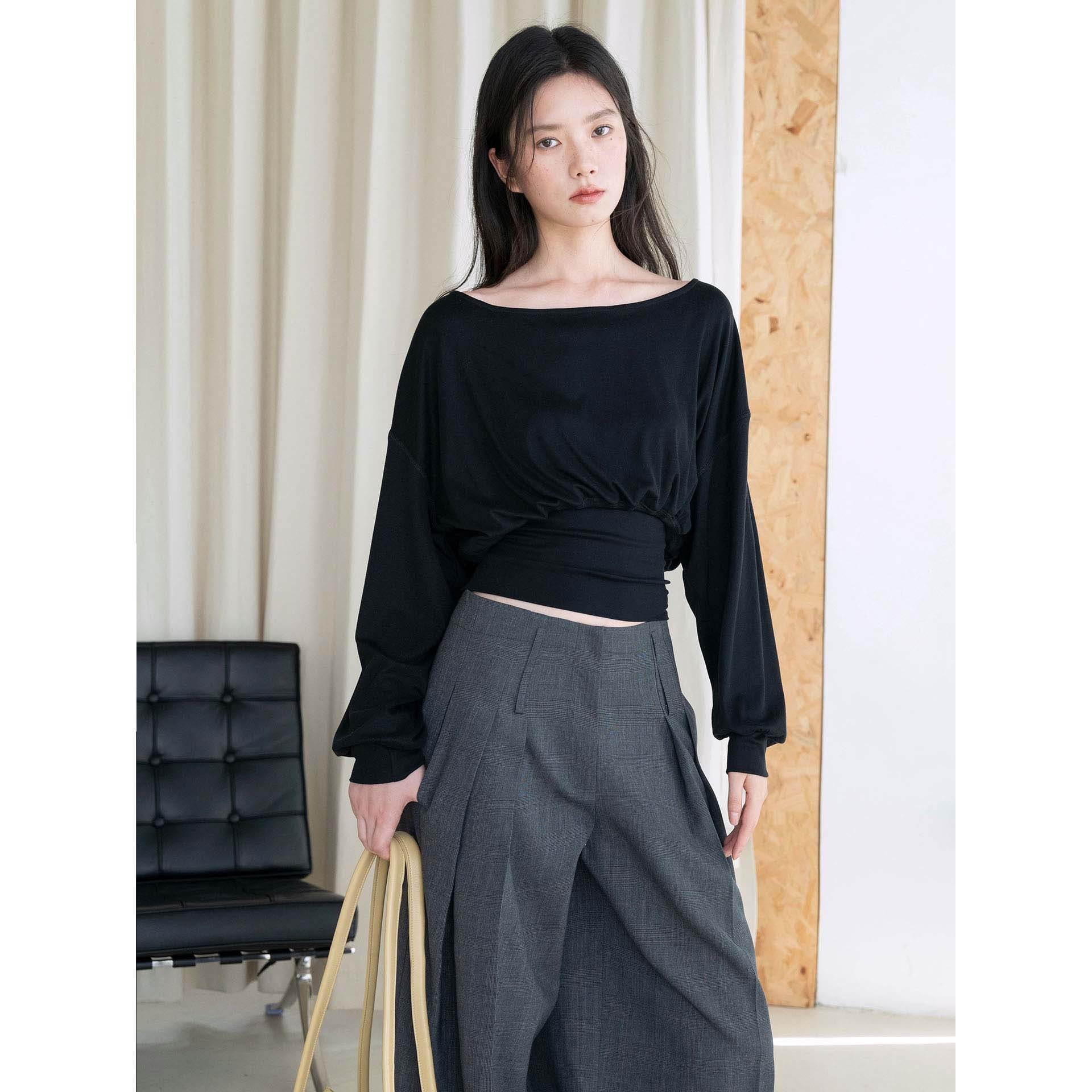 Women's Draped Layering Top with Off-the-Shoulder Cut and Decorative Straps Chichicherry
