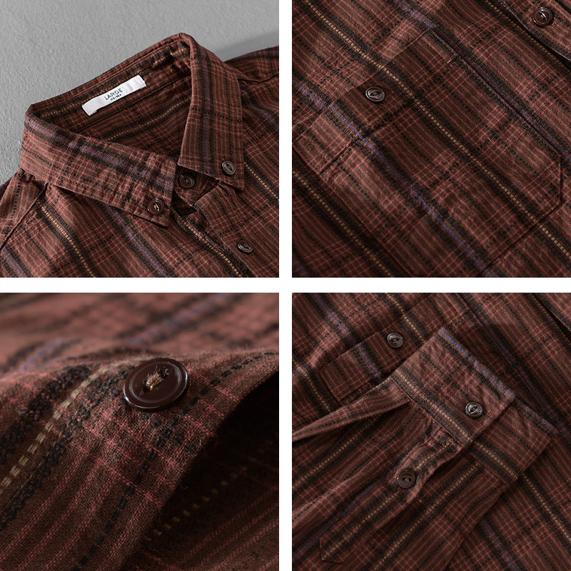 Men's Checked Flannel Overshirt with Button-Down Collar and Patch Chest Pockets Chichicherry