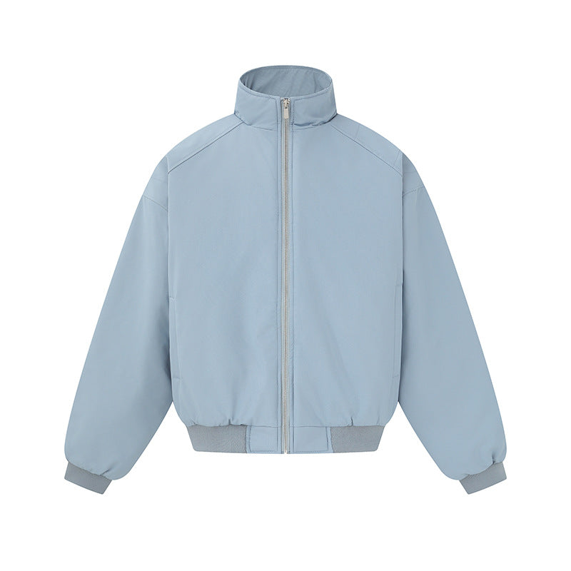 Unisex Boxy-Bomber Jacket with High Stand Collar and Elastic Hem Chichicherry