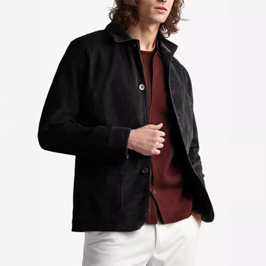 Men's Cord Worker Jacket with Shirt Collar and Patch Pockets Chichicherry