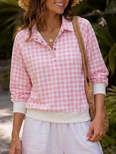 Women's Checked Oversized Polo Sweatshirt with Balloon Sleeves Chichicherry