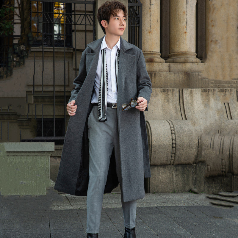 Men's Maxilength Wool Blend Overcoat with Minimalist Silhouette and Concealed Button Placket Chichicherry
