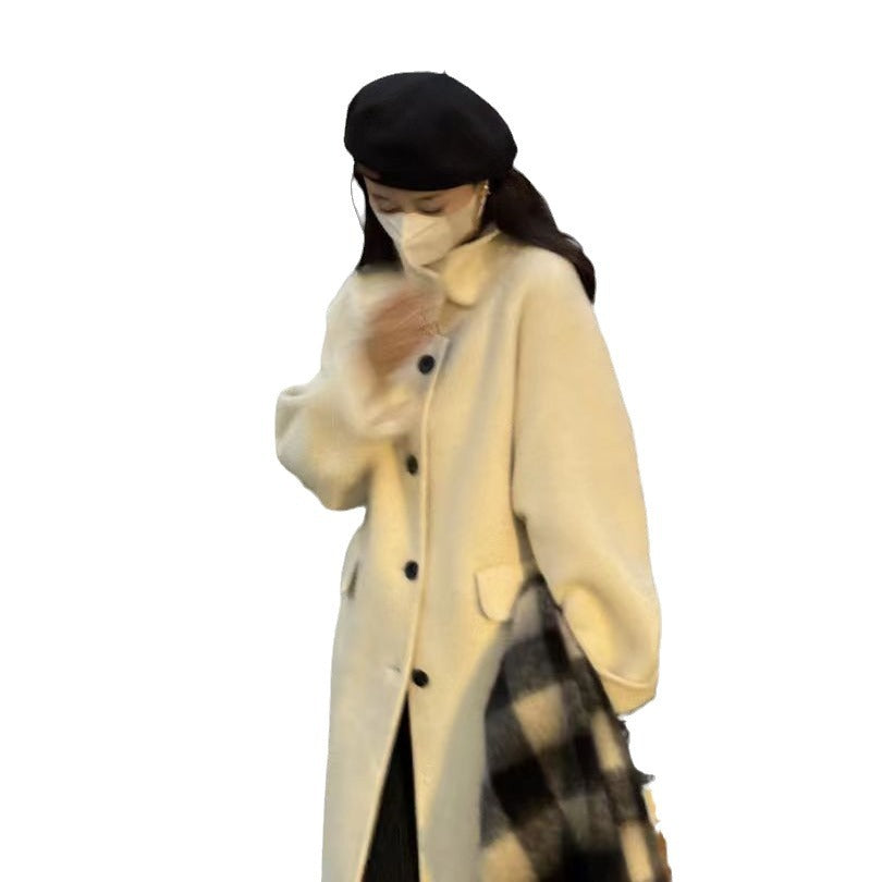 Women's Oversize Wool Blend Coat Knee-Length with Concealed Button Placket and Relaxed Shoulder Line Chichicherry