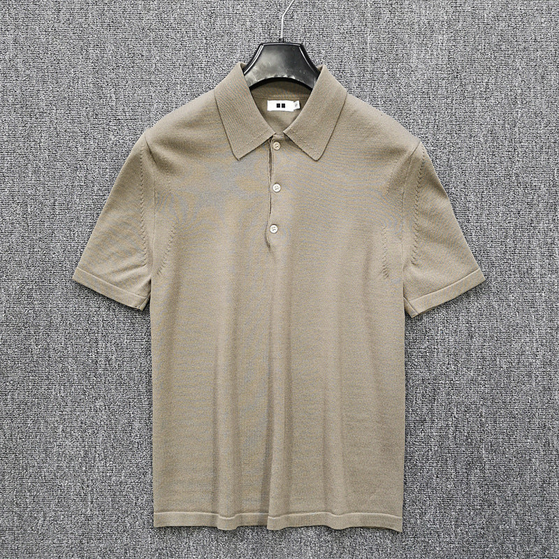 Men's Fine Knit Polo Shirt with Short Sleeves and Fine Button Placket Chichicherry
