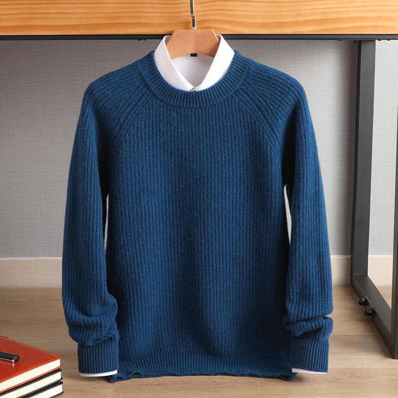 Men's fine ribbed round neck sweater made of cashmere blend with raglan sleeves Chichicherry