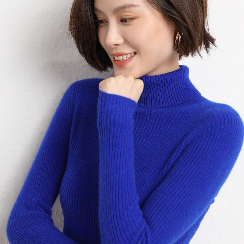 Women's Tailored Fine Knit Turtleneck Sweater with Fine Ribbed Texture and Cashmere Look Chichicherry