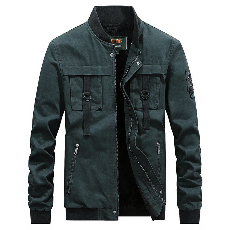 Men's Utility Field Jacket with Stand Collar, D-Ring Details and Zipper Pockets Chichicherry