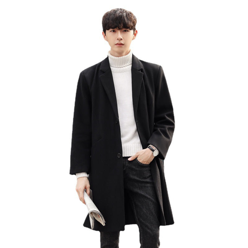 Men's Elegant Long Wool Blend Coat with Shawl Collar and Straight Cut Chichicherry
