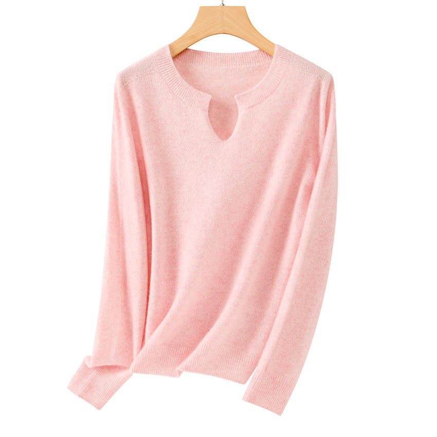 Women's Fine Knit Sweater with Notch Collar and Angora Look Chichicherry