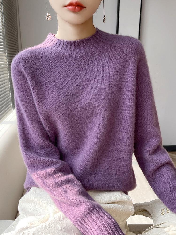 Women's short mock neck pullover made of fluffy mohair blend with boxy silhouette Chichicherry