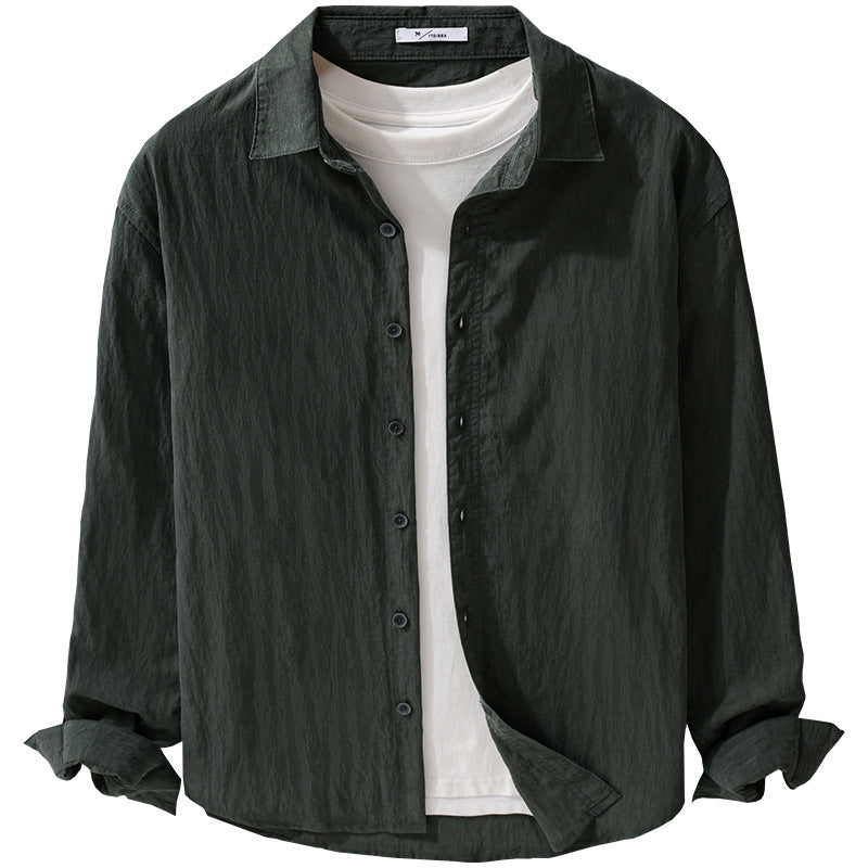Men's Loose Crinkle Shirt made of Linen-Cotton Blend with Relaxed Fit and Wooden Buttons Chichicherry