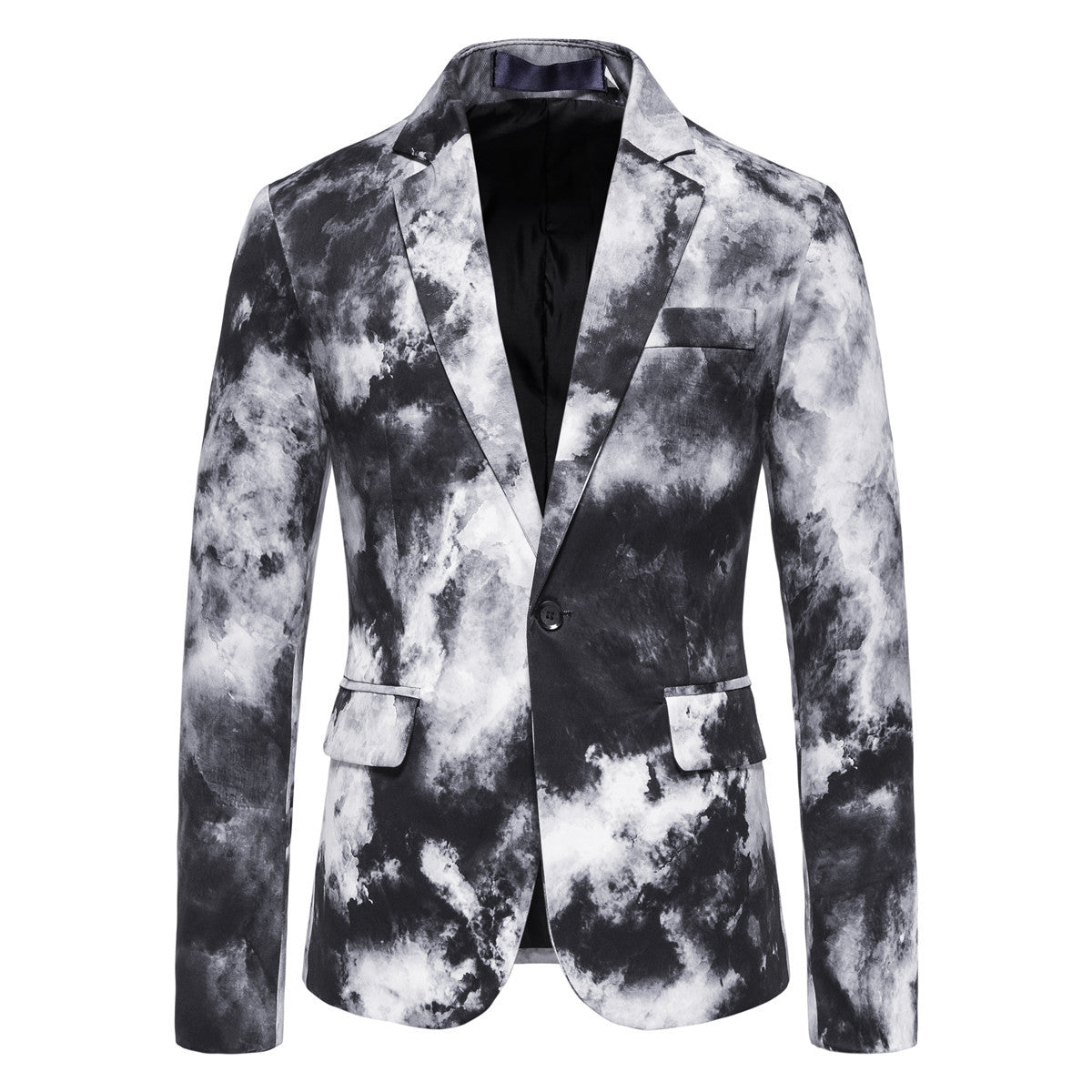 Men's Slim-Fit Blazer with Watercolor Print and One-Button Closure Chichicherry