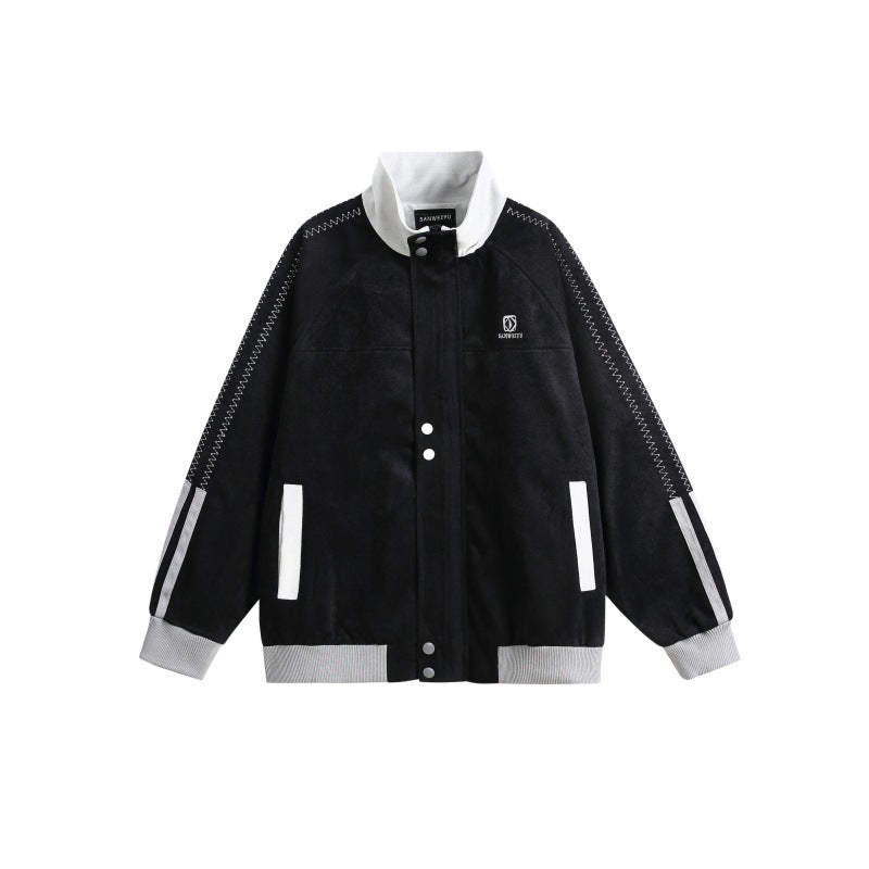 Men's bomber jacket in boxy cut with high stand-up collar, snap button placket and contrast piping Chichicherry
