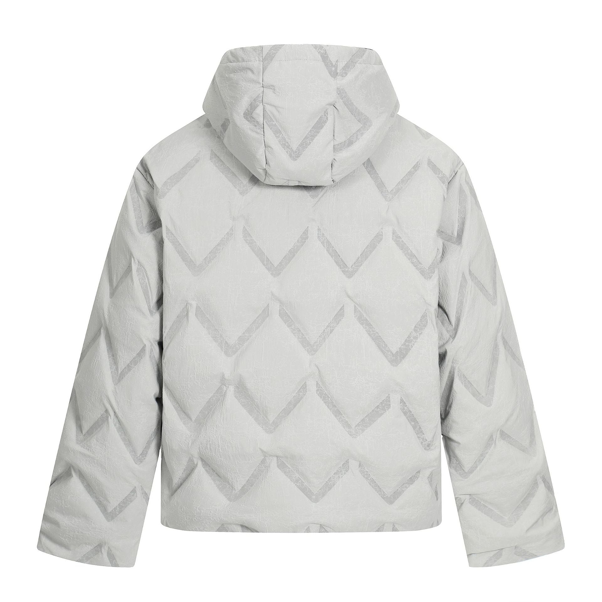 Women's short padded hooded jacket with reflective chevron quilting Chichicherry