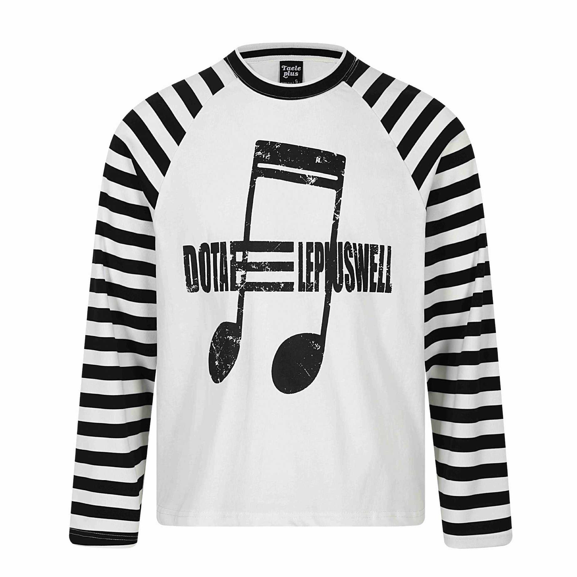 Unisex Long-Sleeve Raglan Longsleeve with Music Print and Striped Sleeves Chichicherry