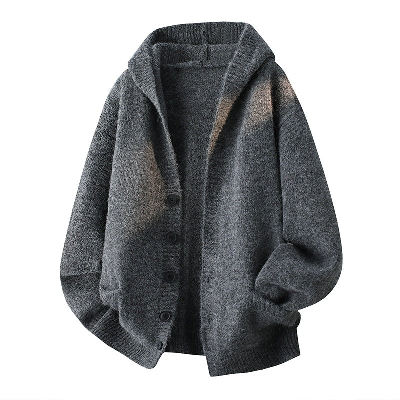 Men's Oversized Knit Cardigan with Shawl Collar, Button Placket and Side Pockets Chichicherry