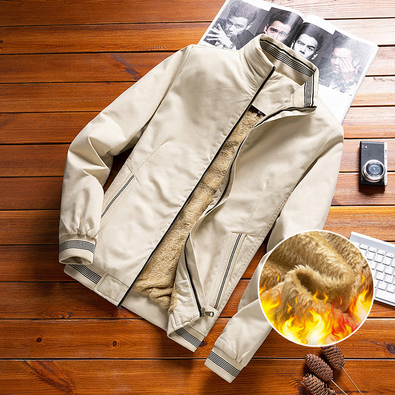 Men's lightweight canvas bomber with striped ribbed cuffs, stand-up collar and zippered pockets Chichicherry