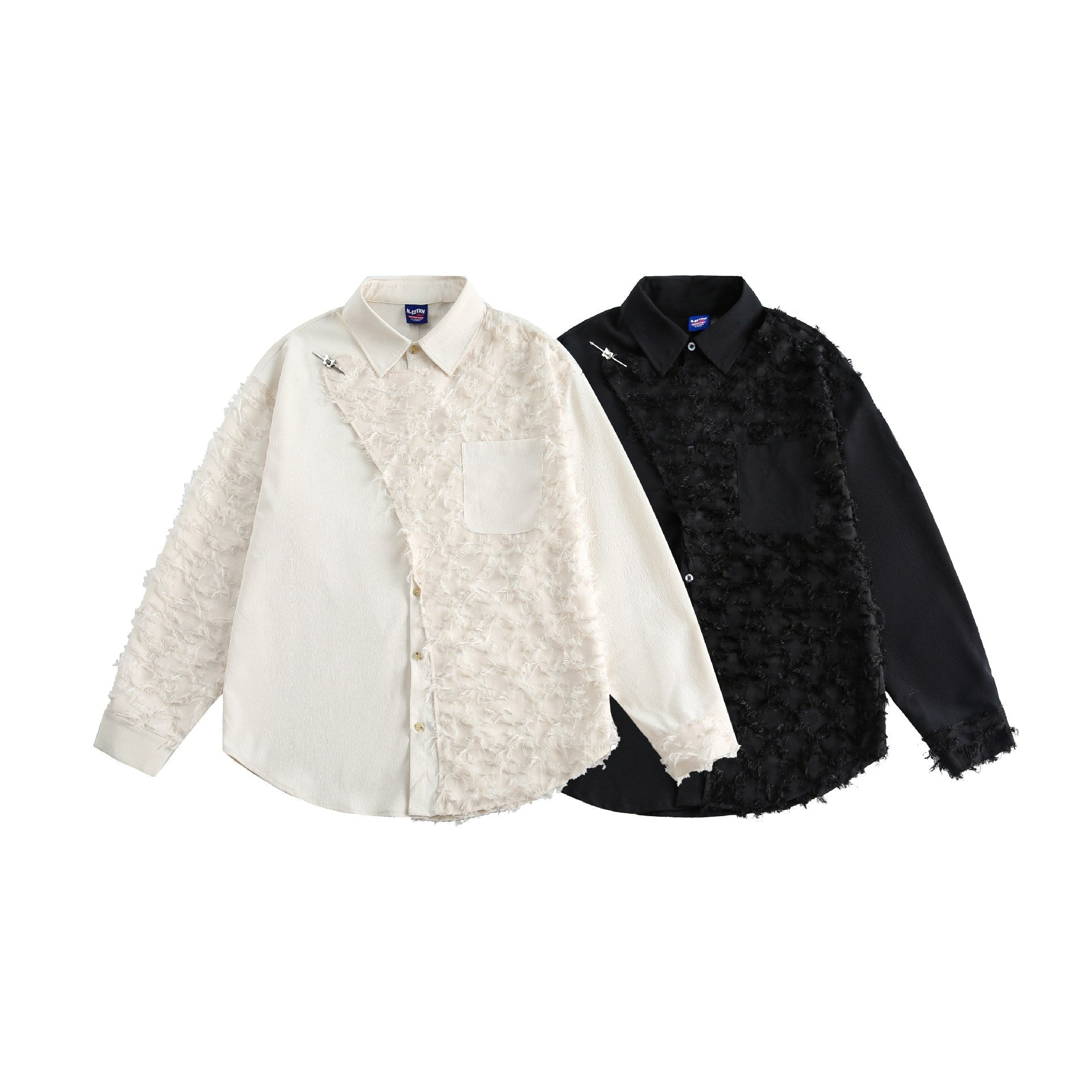 Women's blouse overshirt with fluffy fringe texture and Kent collar Chichicherry