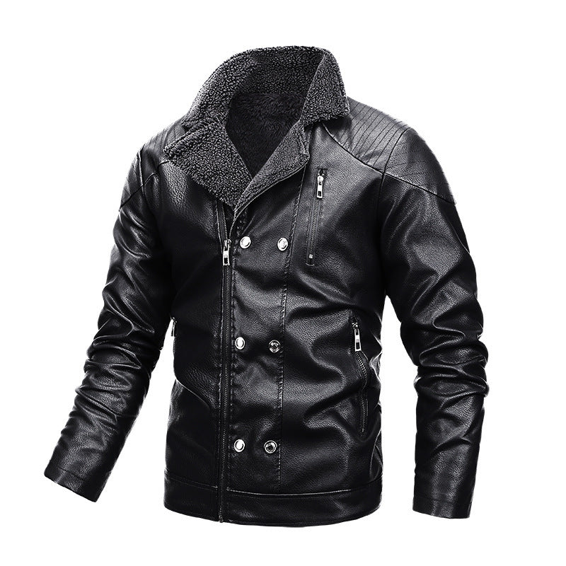 Men's Aviator Leather Look Blouson with Sherpa Collar and Asymmetric Double Zipper Chichicherry
