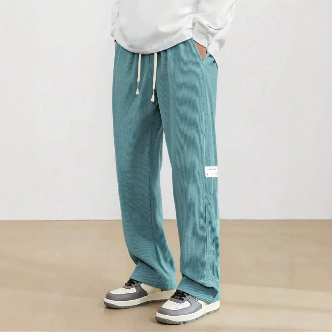 Men's wide cord pants in relaxed fit with drawstring, straight leg & label patch Chichicherry