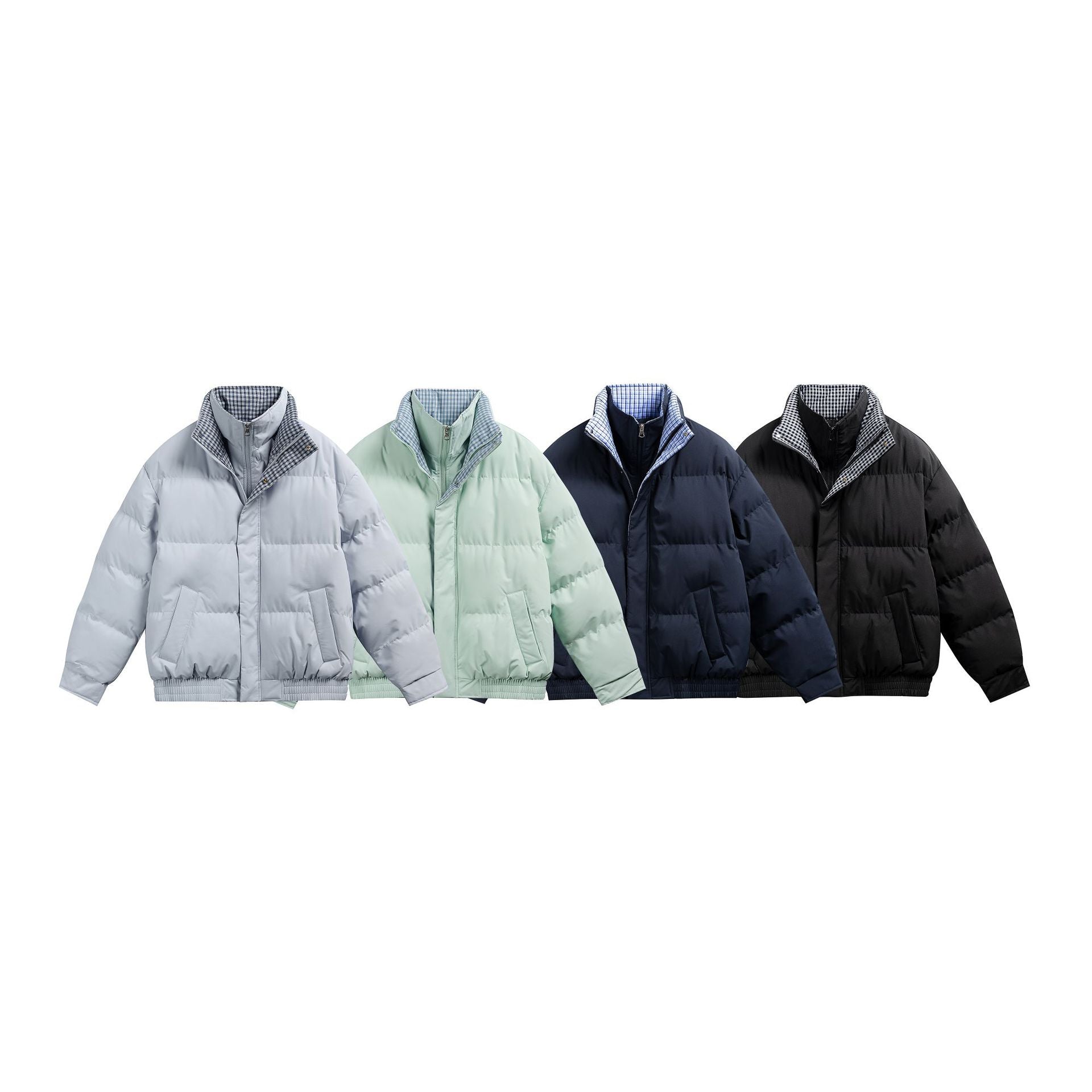 Men's Quilted Bomber Jacket with Checkered Inner Collar and Elastic Hem Chichicherry