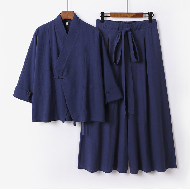 Women's Lightweight Kimono Loungewear Set with V-Neck Three-Quarter Sleeves and Wide Palazzo Pants Chichicherry