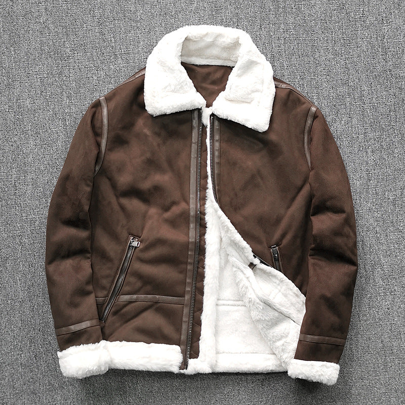 Men's padded pilot jacket made of suede leather imitation with teddy fur inner lining and zip Chichicherry