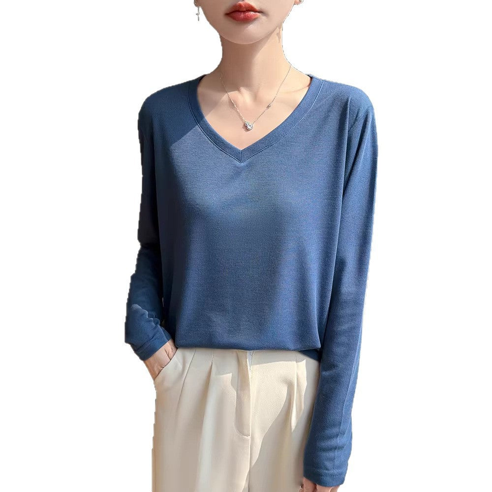 Women Light V-Neck Fine Knit Long Sleeve Chichicherry