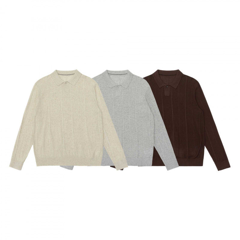 Men's fine knit polo shirt with continuous ribbed structure and shirt collar Chichicherry