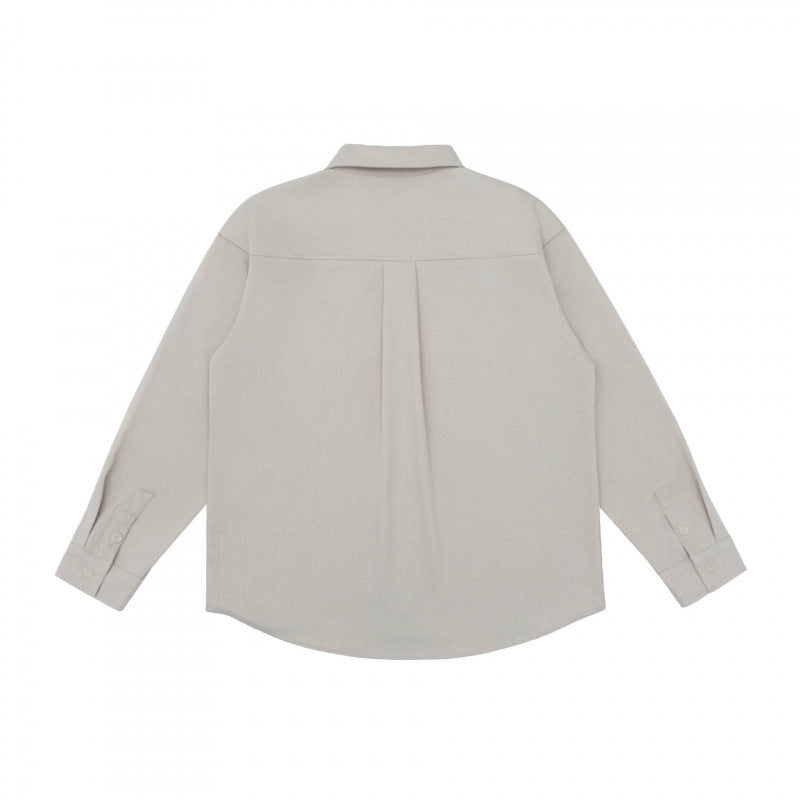 Unisex Oversize-Long Sleeve Shirt in Boxy Cut with Chest Pocket and Curved Hem Chichicherry