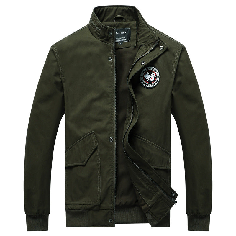 Men's Canvas Field Jacket in Bomber Style with Stand-up Collar, Flap Pockets and Elastic Cuffs Chichicherry