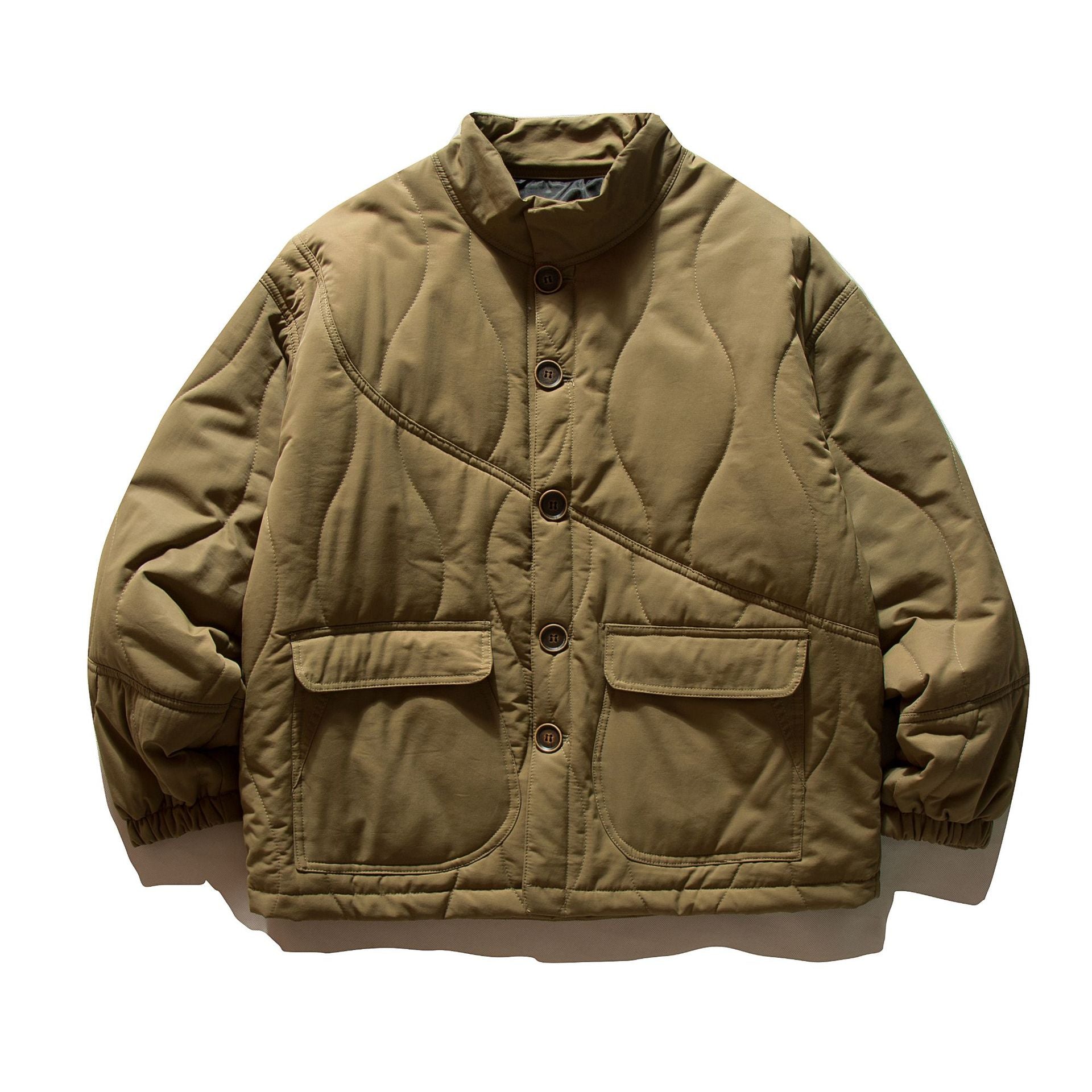 Men's short-cut quilted field blouson jacket with wave quilting, stand-up collar and flap pockets Chichicherry