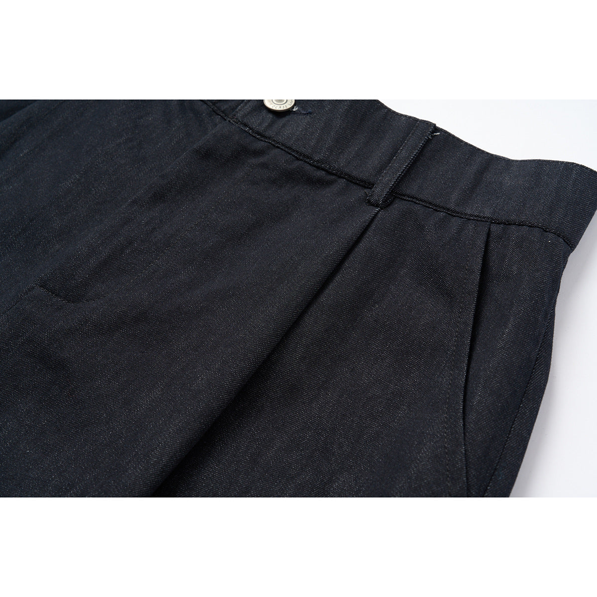 Women's high-waisted wide culotte pants made of denim mix with pleats and button closure Chichicherry