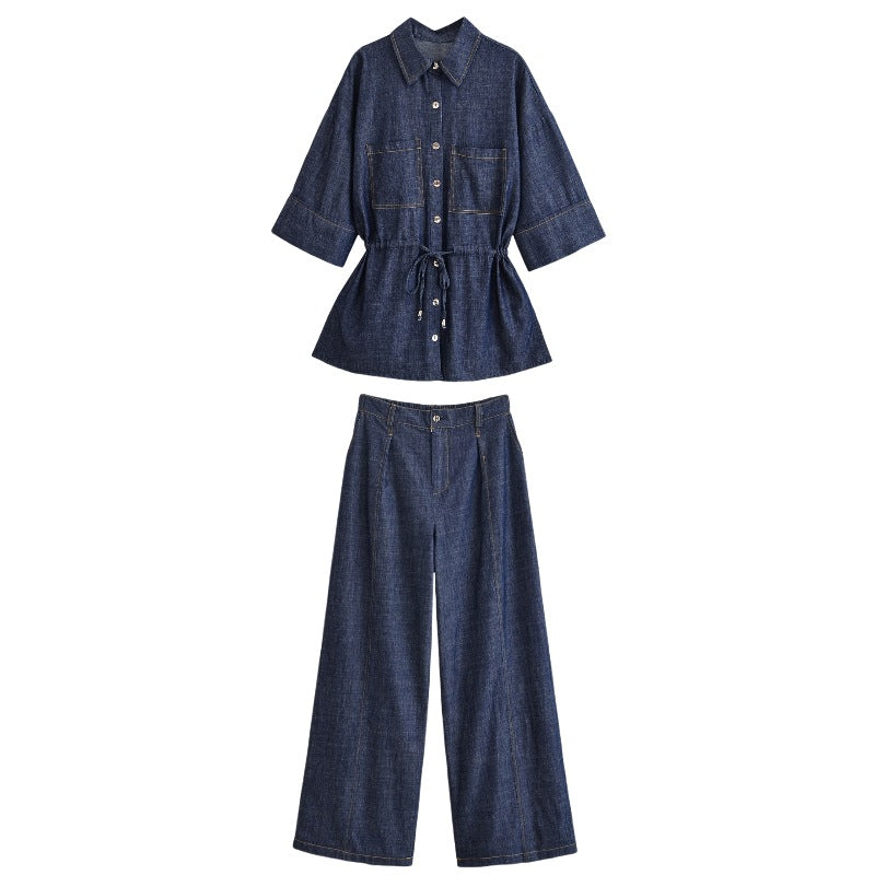 Women's Wide High-Waist Denim Pants with Crease and Wide Leg Chichicherry