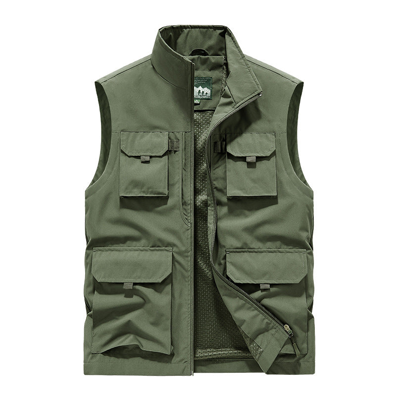 Men's Multifunctional Outdoor Vest with Multiple Pockets and Breathable Mesh Lining Chichicherry