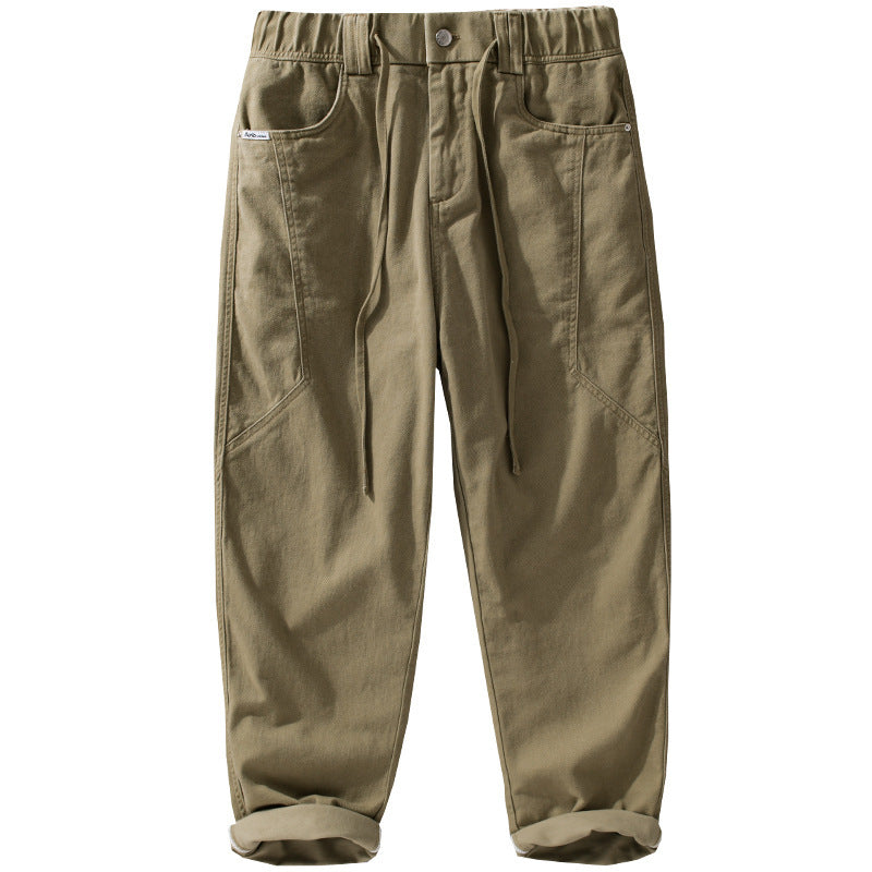 Men's Utility Cargo Pants with Elastic Waistband, Drawstring and Patch Pockets Chichicherry