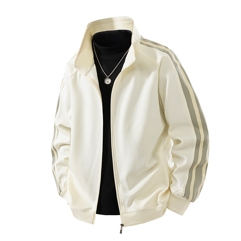 Men's Sportive Zip Jacket with Stand-up Collar and Contrasting Sleeve Stripes Chichicherry