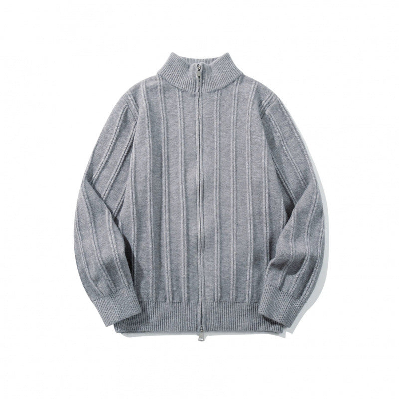 Unisex Zip Sweater with Stand-Up Collar and Vertical Structure Chichicherry
