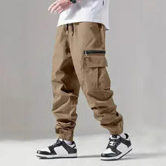Men's Twill Cargo Jogging Pants with Zipper Leg Pocket & Drawstring Waist Chichicherry