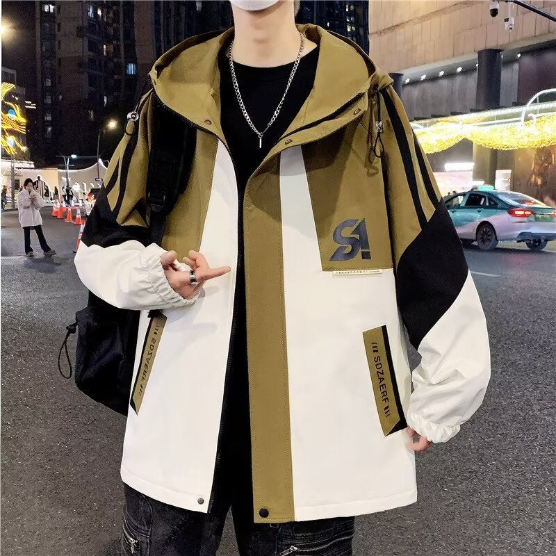 Herren Colourblock-Utility-Outdoorjacke mit Kapuze, Kontraststreifen und verdecktem Reißverschluss Chichicherry