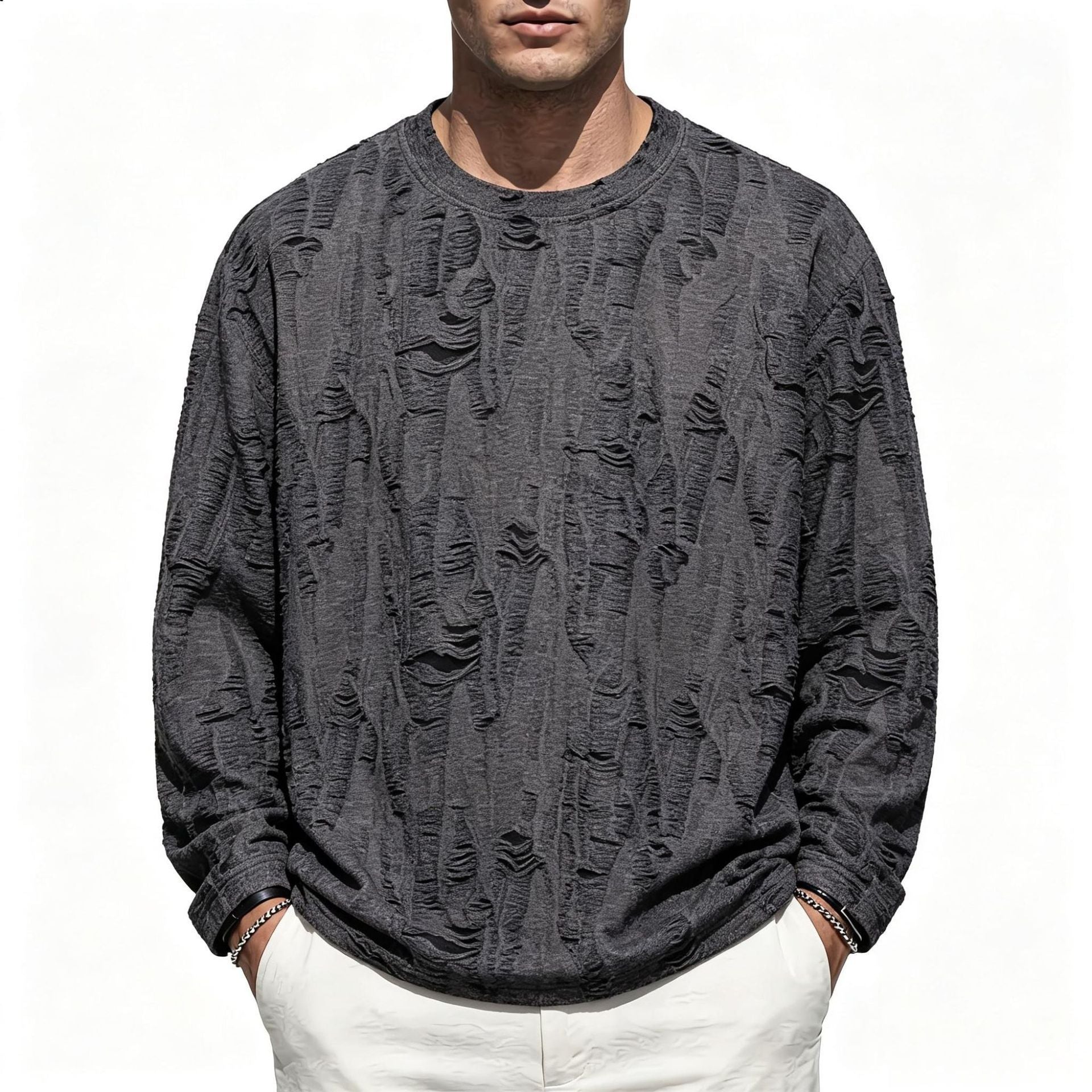 Men's Oversized Sweatshirt with Frayed Look and Structured Ribbed Optics Chichicherry