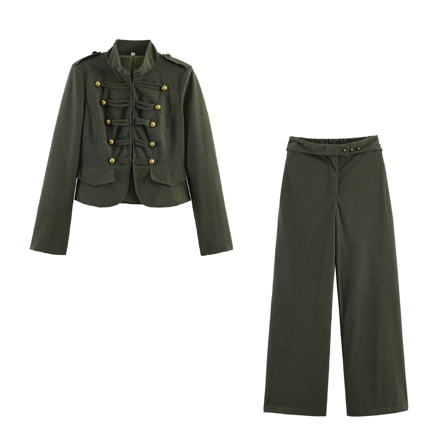 Women Wide Highwaist Pants with Turned-Up Waistband and Cord Look Chichicherry